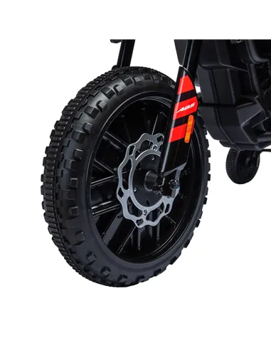 AIYAPLAY 12V Aprilia Licensed Kids Motorbike with Training Wheels, Spring Suspension, LED Headlight, USB, Music, Red/Black