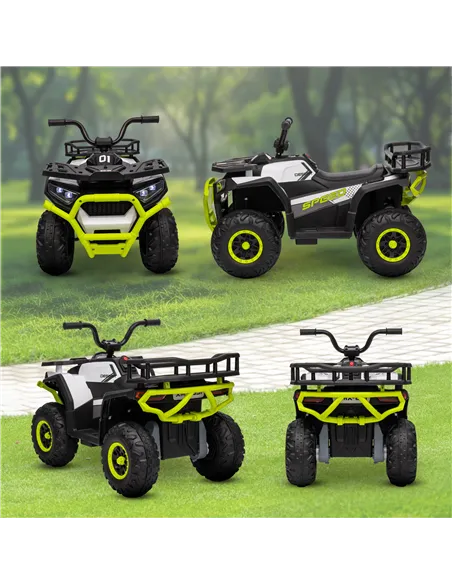 AIYAPLAY 12V Kids Electric Ride on ATV, Battery-Powered Quad Bike w/ Spring Suspension, Forward Backward, Storage Basket, Green