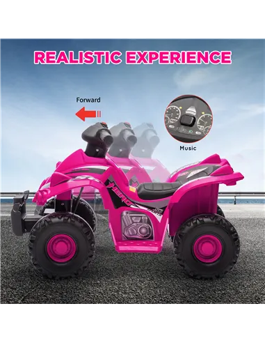 AIYAPLAY 6V Kids Electric Quad Bike w/ Music, Forward Function, for 2-6 Years, Pink