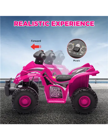 AIYAPLAY 6V Kids Electric Quad Bike w/ Music, Forward Function, for 2-6 Years, Pink