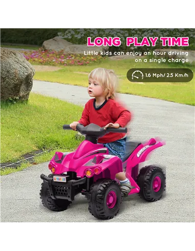 AIYAPLAY 6V Kids Electric Quad Bike w/ Music, Forward Function, for 2-6 Years, Pink