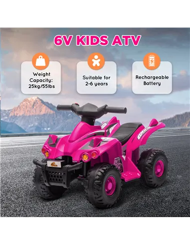 AIYAPLAY 6V Kids Electric Quad Bike w/ Music, Forward Function, for 2-6 Years, Pink