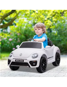 AIYAPLAY Volkswagen Beetle Licensed 12V Ride on Car w/ Remote Control, Suspension Wheels, Soft Start, Lights, Music, White 2
