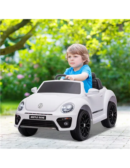 AIYAPLAY Volkswagen Beetle Licensed 12V Ride on Car w/ Remote Control, Suspension Wheels, Soft Start, Lights, Music, White