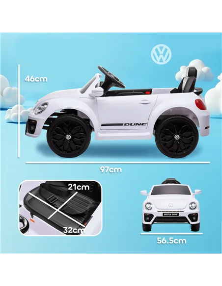 AIYAPLAY Volkswagen Beetle Licensed 12V Ride on Car w/ Remote Control, Suspension Wheels, Soft Start, Lights, Music, White