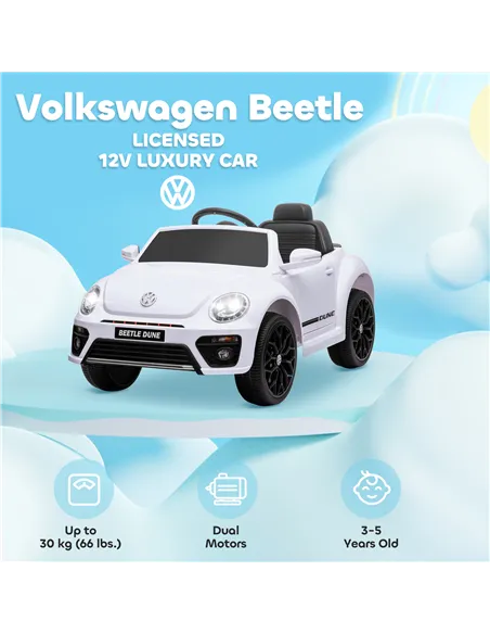 AIYAPLAY Volkswagen Beetle Licensed 12V Ride on Car w/ Remote Control, Suspension Wheels, Soft Start, Lights, Music, White
