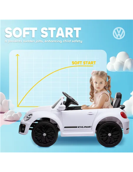 AIYAPLAY Volkswagen Beetle Licensed 12V Ride on Car w/ Remote Control, Suspension Wheels, Soft Start, Lights, Music, White