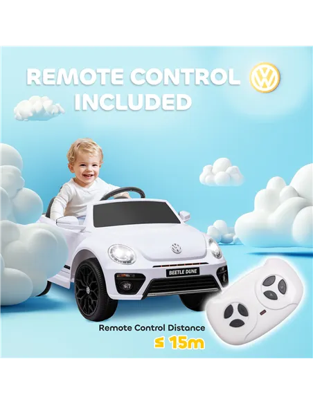 AIYAPLAY Volkswagen Beetle Licensed 12V Ride on Car w/ Remote Control, Suspension Wheels, Soft Start, Lights, Music, White
