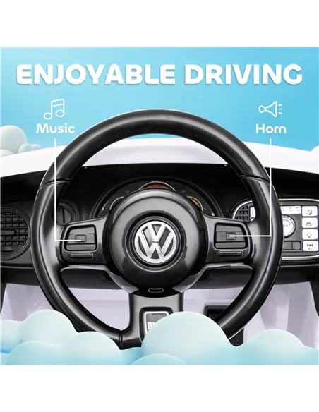 AIYAPLAY Volkswagen Beetle Licensed 12V Ride on Car w/ Remote Control, Suspension Wheels, Soft Start, Lights, Music, White