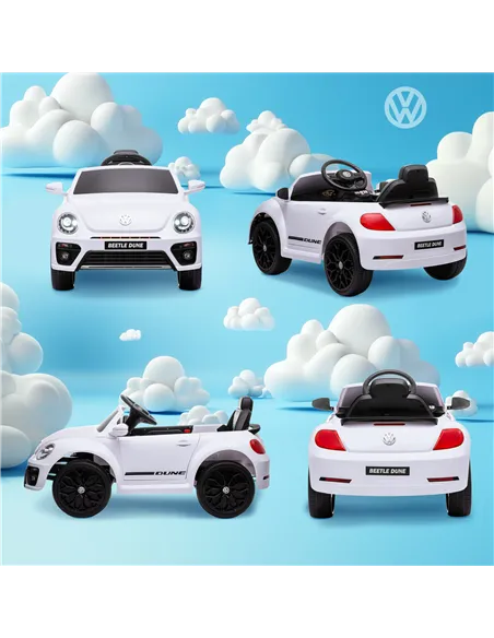 AIYAPLAY Volkswagen Beetle Licensed 12V Ride on Car w/ Remote Control, Suspension Wheels, Soft Start, Lights, Music, White