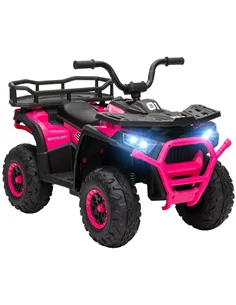 AIYAPLAY 12V Kids Electric Ride on ATV, Battery-Powered Quad Bike w/ Spring Suspension, Forward Backward, Storage Basket, Pink