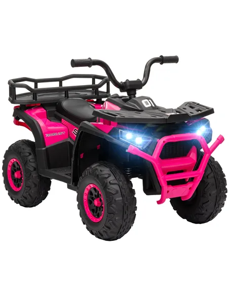 AIYAPLAY 12V Kids Electric Ride on ATV, Battery-Powered Quad Bike w/ Spring Suspension, Forward Backward, Storage Basket, Pink