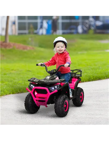 AIYAPLAY 12V Kids Electric Ride on ATV, Battery-Powered Quad Bike w/ Spring Suspension, Forward Backward, Storage Basket, Pink