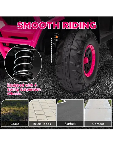 AIYAPLAY 12V Kids Electric Ride on ATV, Battery-Powered Quad Bike w/ Spring Suspension, Forward Backward, Storage Basket, Pink