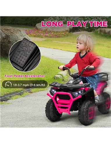 AIYAPLAY 12V Kids Electric Ride on ATV, Battery-Powered Quad Bike w/ Spring Suspension, Forward Backward, Storage Basket, Pink