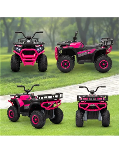 AIYAPLAY 12V Kids Electric Ride on ATV, Battery-Powered Quad Bike w/ Spring Suspension, Forward Backward, Storage Basket, Pink