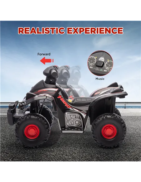 AIYAPLAY 6V Kids Electric Quad Bike w/ Music, Forward Function, for 2-6 Years, Black