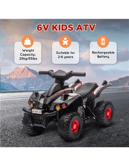 AIYAPLAY 6V Kids Electric Quad Bike w/ Music, Forward Function, for 2-6 Years, Black