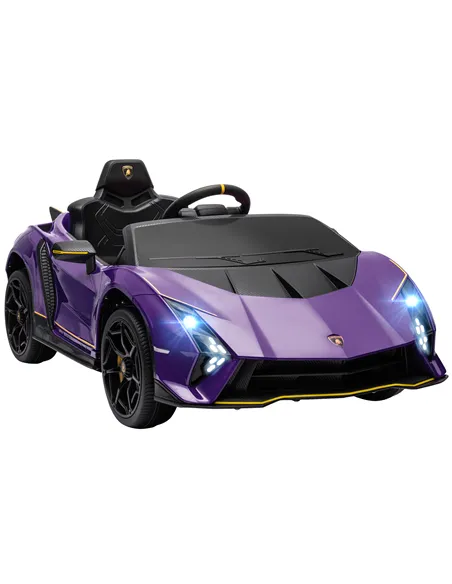 AIYAPLAY 12V Lamborghini Autentica Licensed Kids Electric Car with Remote Control, Four Suspension Wheels, Soft Start, Purple