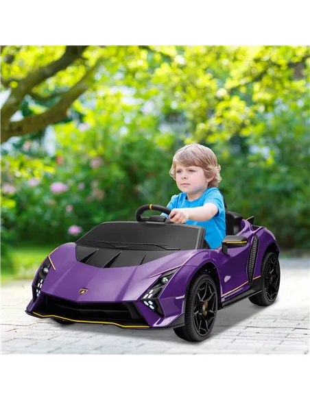 AIYAPLAY 12V Lamborghini Autentica Licensed Kids Electric Car with Remote Control, Four Suspension Wheels, Soft Start, Purple
