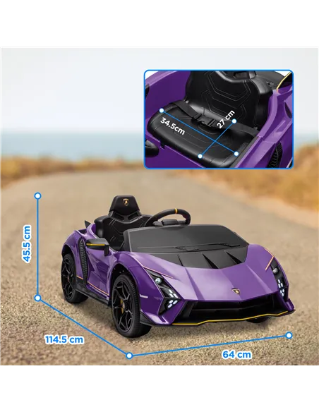 AIYAPLAY 12V Lamborghini Autentica Licensed Kids Electric Car with Remote Control, Four Suspension Wheels, Soft Start, Purple