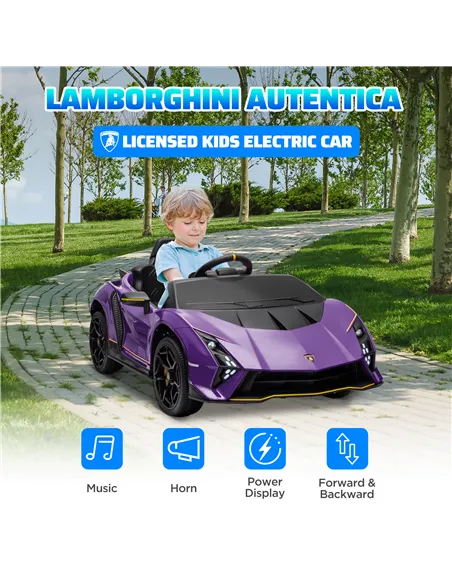 AIYAPLAY 12V Lamborghini Autentica Licensed Kids Electric Car with Remote Control, Four Suspension Wheels, Soft Start, Purple