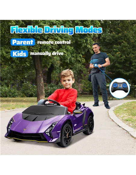 AIYAPLAY 12V Lamborghini Autentica Licensed Kids Electric Car with Remote Control, Four Suspension Wheels, Soft Start, Purple