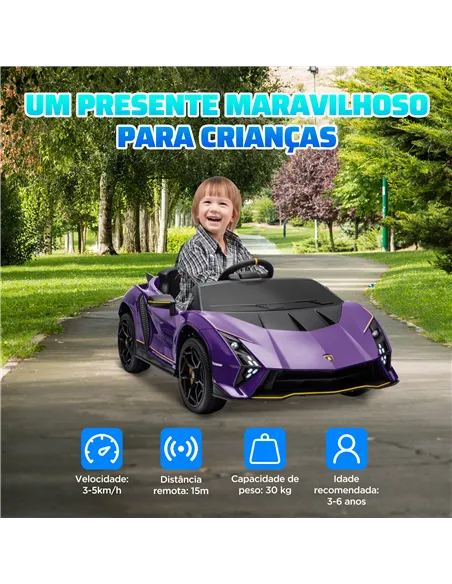 AIYAPLAY 12V Lamborghini Autentica Licensed Kids Electric Car with Remote Control, Four Suspension Wheels, Soft Start, Purple