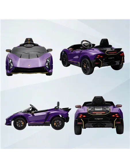 AIYAPLAY 12V Lamborghini Autentica Licensed Kids Electric Car with Remote Control, Four Suspension Wheels, Soft Start, Purple