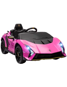 AIYAPLAY 12V Lamborghini Autentica Licensed Kids Electric Car with Remote Control, 4 Suspension Wheels, Soft Start, Pink