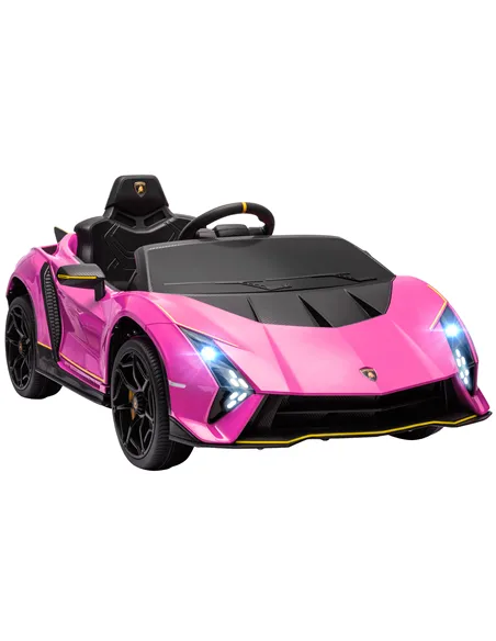 AIYAPLAY 12V Lamborghini Autentica Licensed Kids Electric Car with Remote Control, 4 Suspension Wheels, Soft Start, Pink