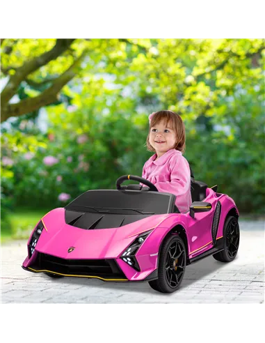 AIYAPLAY 12V Lamborghini Autentica Licensed Kids Electric Car with Remote Control, 4 Suspension Wheels, Soft Start, Pink