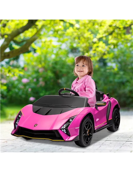 AIYAPLAY 12V Lamborghini Autentica Licensed Kids Electric Car with Remote Control, 4 Suspension Wheels, Soft Start, Pink