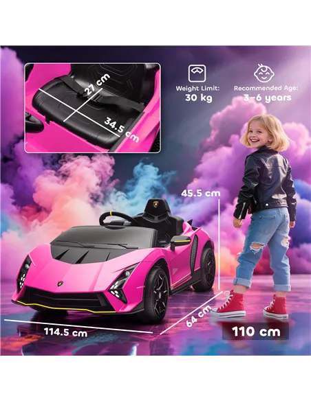 AIYAPLAY 12V Lamborghini Autentica Licensed Kids Electric Car with Remote Control, 4 Suspension Wheels, Soft Start, Pink
