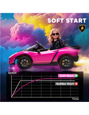 AIYAPLAY 12V Lamborghini Autentica Licensed Kids Electric Car with Remote Control, 4 Suspension Wheels, Soft Start, Pink