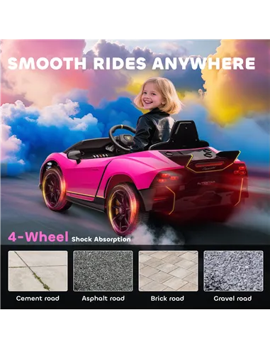 AIYAPLAY 12V Lamborghini Autentica Licensed Kids Electric Car with Remote Control, 4 Suspension Wheels, Soft Start, Pink