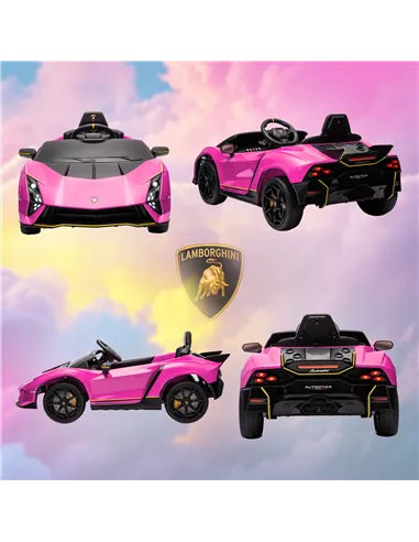 AIYAPLAY 12V Lamborghini Autentica Licensed Kids Electric Car with Remote Control, 4 Suspension Wheels, Soft Start, Pink