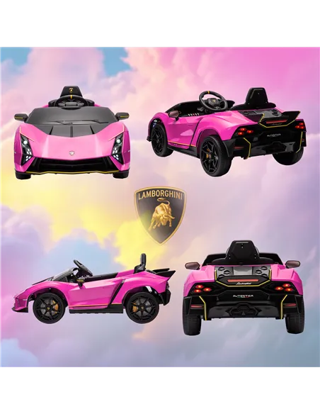 AIYAPLAY 12V Lamborghini Autentica Licensed Kids Electric Car with Remote Control, 4 Suspension Wheels, Soft Start, Pink