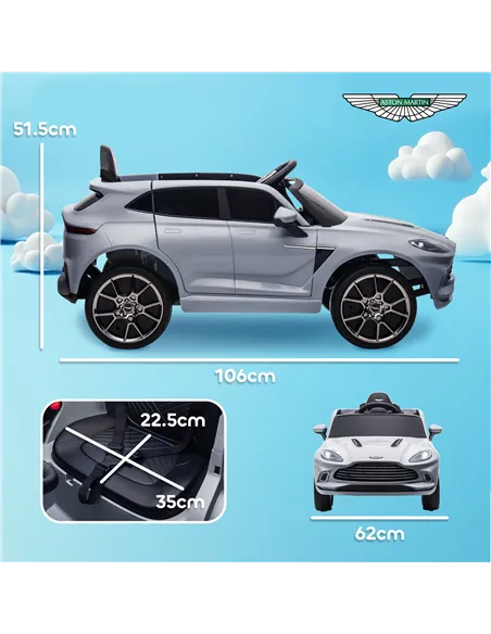 AIYAPLAY Aston Martin DBX Licensed Battery Powered Kids Electric Car, 12V Kids Ride on Car w/ Lights, Music Horn, Grey