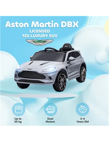 AIYAPLAY Aston Martin DBX Licensed Battery Powered Kids Electric Car, 12V Kids Ride on Car w/ Lights, Music Horn, Grey