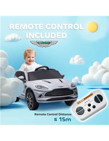AIYAPLAY Aston Martin DBX Licensed Battery Powered Kids Electric Car, 12V Kids Ride on Car w/ Lights, Music Horn, Grey