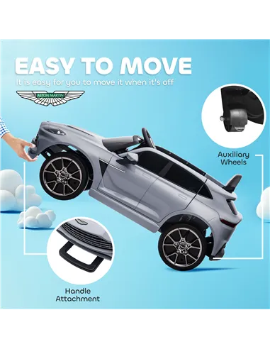 AIYAPLAY Aston Martin DBX Licensed Battery Powered Kids Electric Car, 12V Kids Ride on Car w/ Lights, Music Horn, Grey
