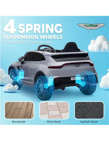 AIYAPLAY Aston Martin DBX Licensed Battery Powered Kids Electric Car, 12V Kids Ride on Car w/ Lights, Music Horn, Grey