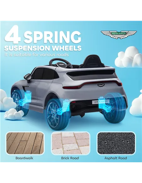 AIYAPLAY Aston Martin DBX Licensed Battery Powered Kids Electric Car, 12V Kids Ride on Car w/ Lights, Music Horn, Grey