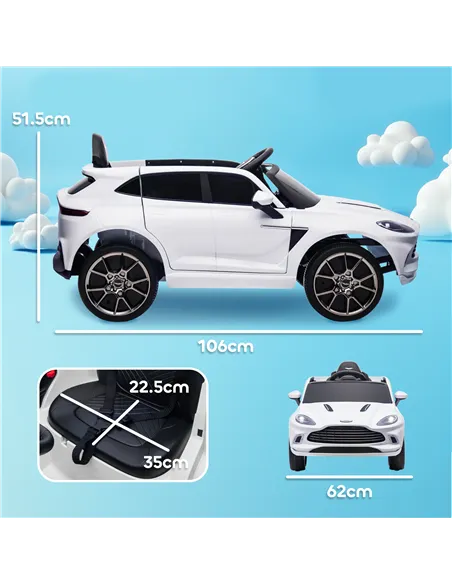 AIYAPLAY Aston Martin DBX Licensed Battery Powered Kids Electric Car, 12V Kids Ride on Car w/ Lights, Music Horn, White
