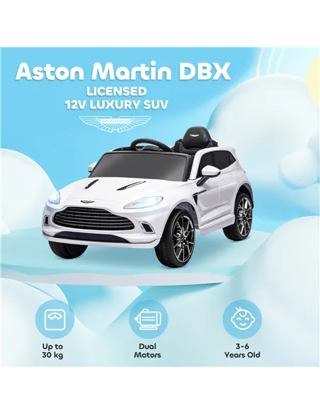 AIYAPLAY Aston Martin DBX Licensed Battery Powered Kids Electric Car, 12V Kids Ride on Car w/ Lights, Music Horn, White