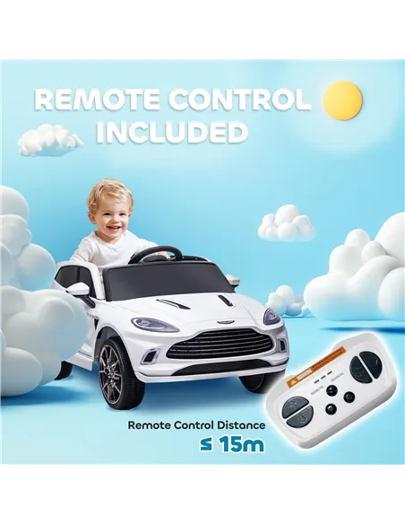 AIYAPLAY Aston Martin DBX Licensed Battery Powered Kids Electric Car, 12V Kids Ride on Car w/ Lights, Music Horn, White