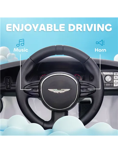 AIYAPLAY Aston Martin DBX Licensed Battery Powered Kids Electric Car, 12V Kids Ride on Car w/ Lights, Music Horn, White