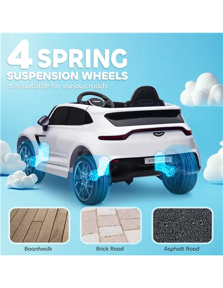 AIYAPLAY Aston Martin DBX Licensed Battery Powered Kids Electric Car, 12V Kids Ride on Car w/ Lights, Music Horn, White