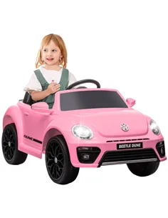 AIYAPLAY Volkswagen Beetle Licensed 12V Ride on Car w/ Remote Control, Suspension Wheels, Soft Start, Lights, Music, Pink